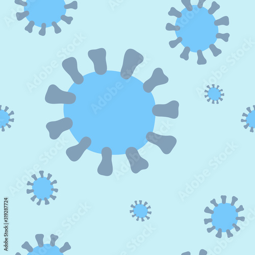 Seamless Coronavirus vector pattern. Sign of 2019-nCoV, MERS-Cov, Novel coronavirus. Abstract neutral light blue background with virus strain model for medical illustration. Chinese virus background