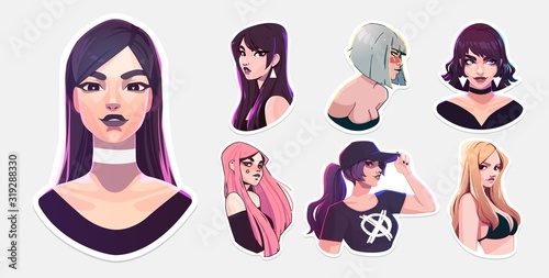 Set of of sexy women illustrations. Beautiful girls stickers for t-shirts, posters, sweatshirts and souvenirs