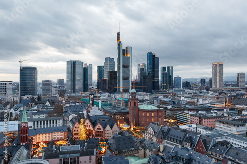 Photography Frankfurt Skyline with christmas market