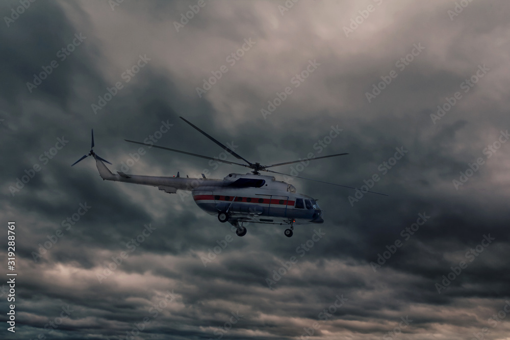 Helicopter flight in bad dangerous weather Helicopter flight in bad dangerous weather