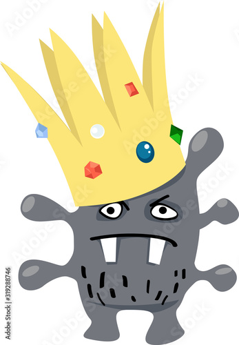 Cartoon virus wearing a crown, representing a coronavirus or a superbug,  EPS 8 vector illustration
