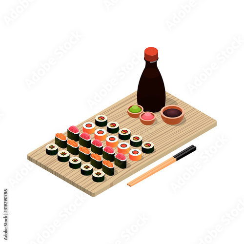 Isometry set of sushi. Vector illustration isolated on a white background.