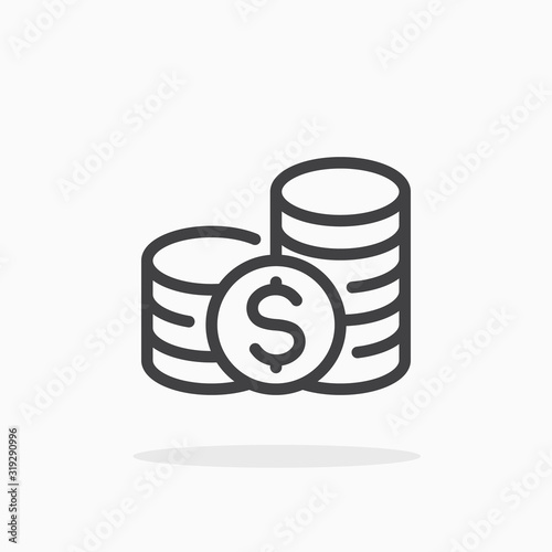 Coins icon in line style. Editable stroke.