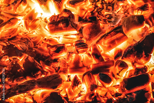 Fotografia, Obraz Hot burning coal texture background.