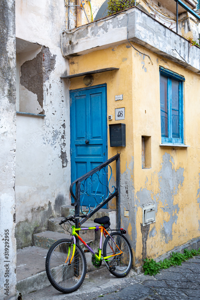 PROCIDA, ITALY - JANUARY 4, 2020 - A traditional colored house in Procida, southern Italy