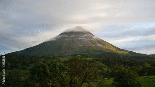 Volcano Arenal in Costa Rica in the evening at sunset
