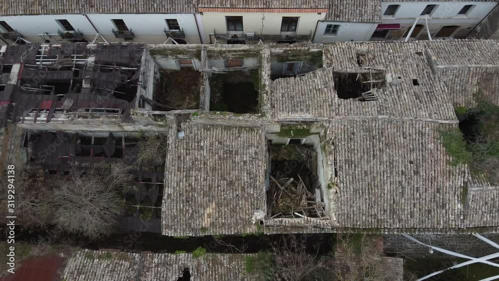 Apocalypse city Aerial View Left pan of the destroyed city after earthquake Apocalypse city Aerial View Left pan of the destroyed city after earthquake