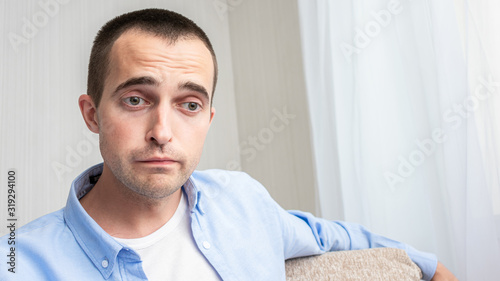 Portrait of depressed man, depressed man, close-up, toned, 16:9