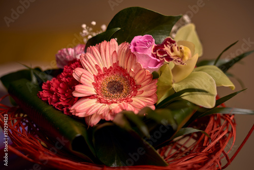 Detail Of Flower Bouquet With wood On The Background