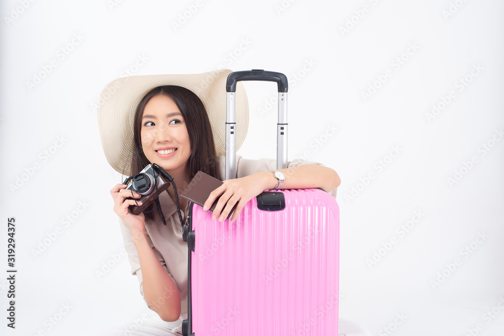 Beautiful Asian woman tourist on white background Beautiful Asian woman tourist on white background