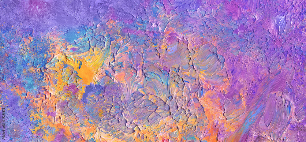 Highly-textured colorful abstract painting background. Brush stroke. Natural texture of oil paint. High detail. Can be used for web design, wallpaper, pattern, art print, textured fonts, shapes etc.