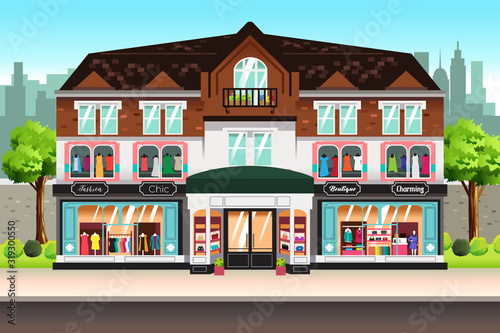French Boutique Shopping Stores Vector Illustration