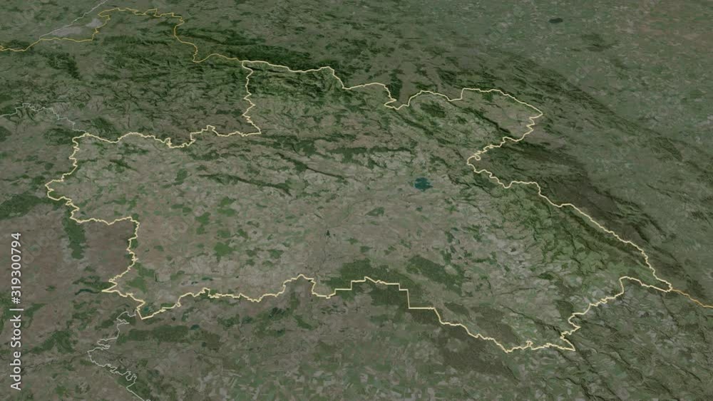 Královéhradecký, region with its capital, zoomed and extruded on the satellite map of Czech Republic in the conformal Stereographic projection. Animation 3D Královéhradecký, region with its capital, zoomed and extruded on the satellite map of Czech Republic in the conformal Stereographic projection. Animation 3D