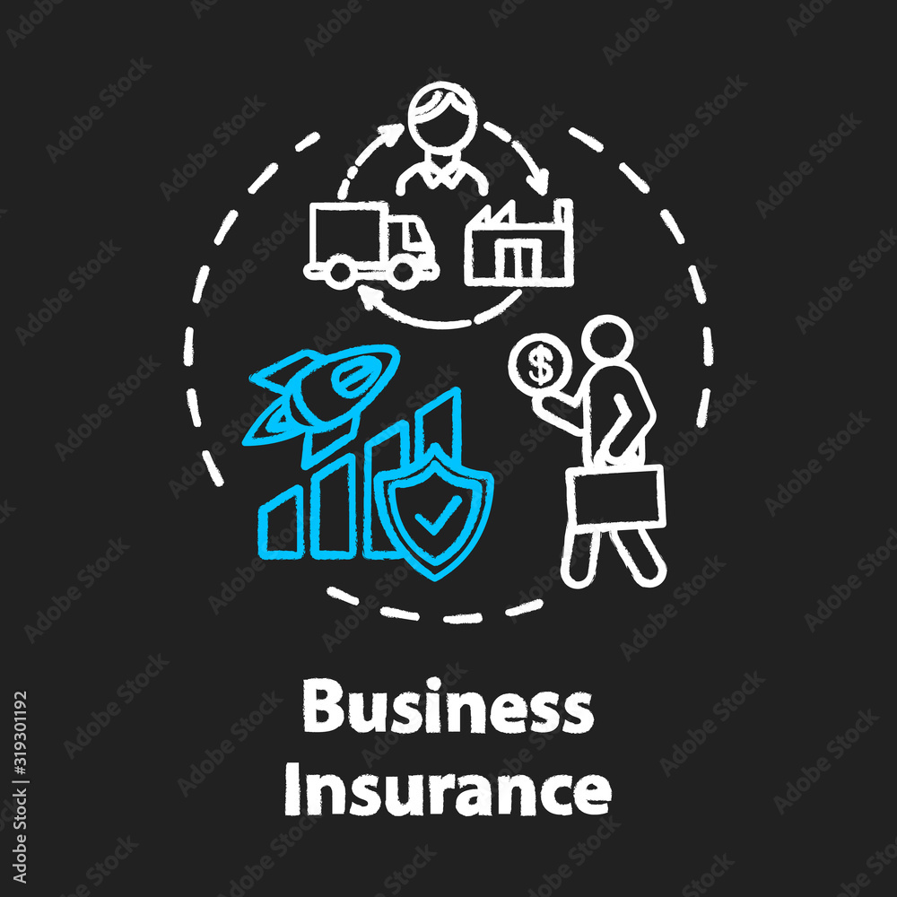 Business insurance chalk RGB color concept icon. Banking service. Money loss prevention. Policy for employee. Capital growth idea. Vector isolated chalkboard illustration on black background Business insurance chalk RGB color concept icon. Banking service. Money loss prevention. Policy for employee. Capital growth idea. Vector isolated chalkboard illustration on black background