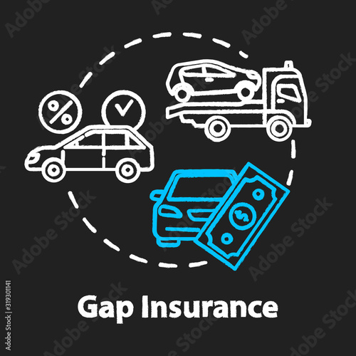 Gap insurance chalk RGB color concept icon. Refund for car cost difference. Damage from accident. Financial aid idea. Vector isolated chalkboard illustration on black background