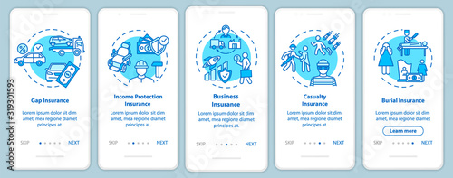 Income protection onboarding mobile app page screen with concepts. Capital growth. Insurance plan walkthrough 5 steps graphic instructions. UI vector template with RGB color illustrations