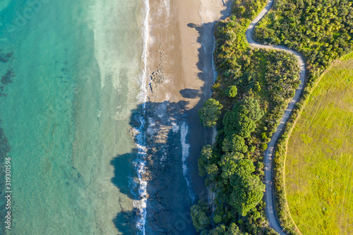 Aerial View of Cliff in Long Bay, Beach, Park in Auckland, New Zealand