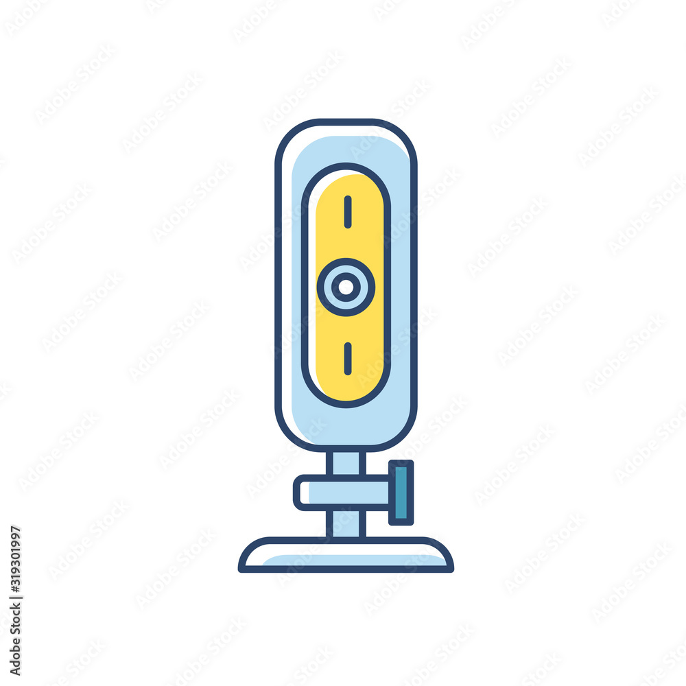 Webcam RGB color icon. Small digital video camera. Online chatting, conference. Surveillance. Portable recording gadget. Technology. Mobile device. Isolated vector illustration Webcam RGB color icon. Small digital video camera. Online chatting, conference. Surveillance. Portable recording gadget. Technology. Mobile device. Isolated vector illustration