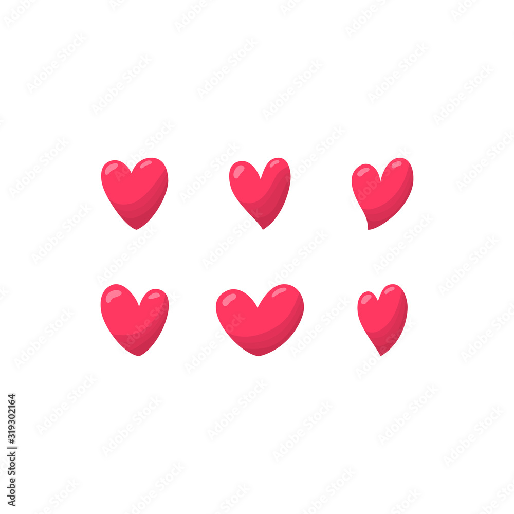 Set of red hearts. Vector isolated illustration.