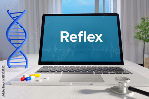 Reflex – Medizin/Gesundheit. Computer im Büro mit Begriff auf dem Bildschirm. Arzt/Gesundheitswesen