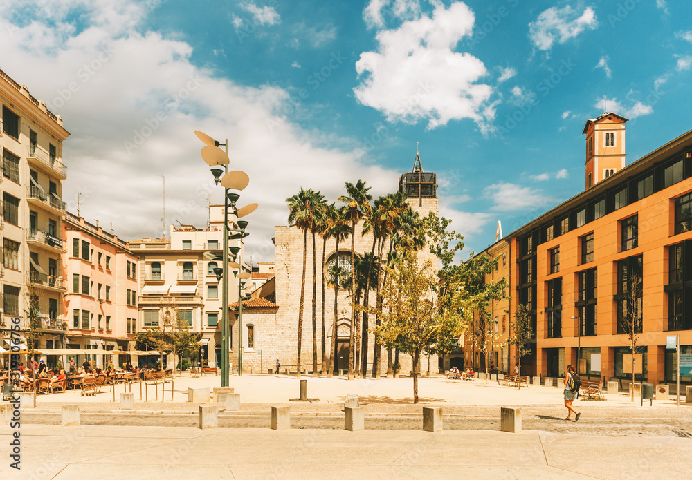 Carrer de la Séquia, Girona city, Spain, summer cityscape