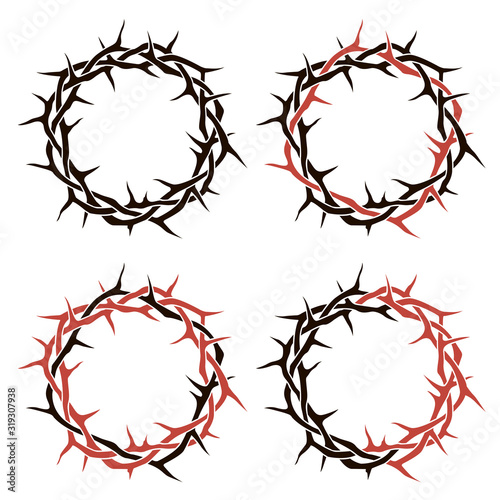 collection of jesus thorn crown with blood isolated on white background