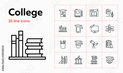 College line icon set. Book, owl, university. Education concept. Can be used for topics like graduation, studying, degree