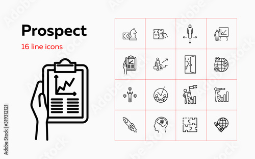 Prospect icons. Set of line icons. Partnership, success, solution. Progress concept. Vector illustration can be used for topics like business, career, startup
