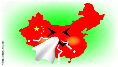 The abstract cartoon illustration picture of the China catching a cold. ( vector )