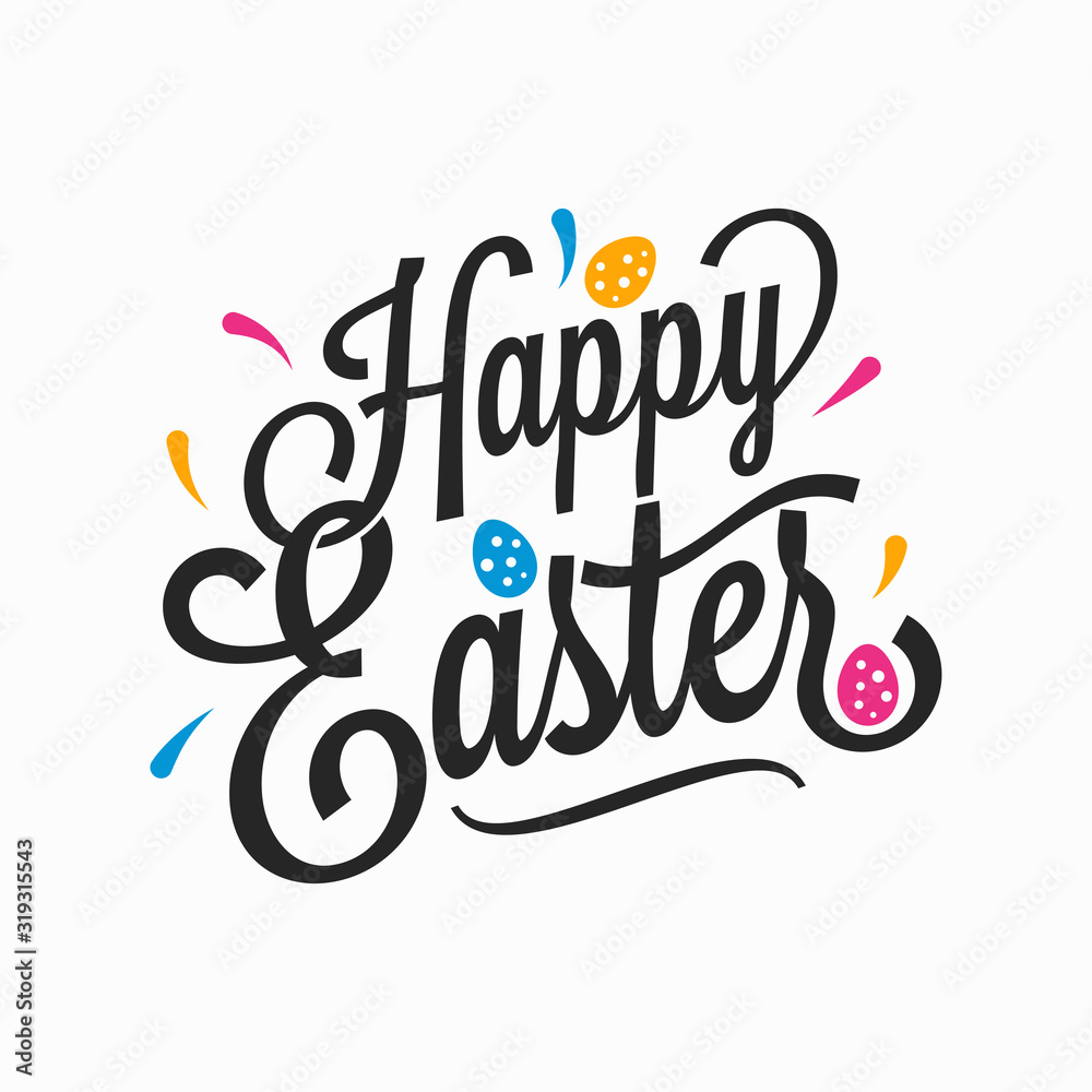 Happy Easter vintage sign with eggs on white