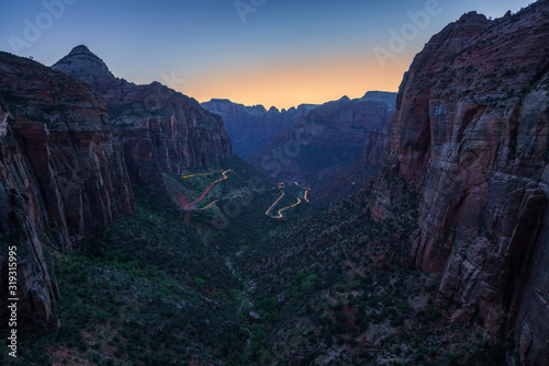 canyon overlook at sunset in zion national park, utah, usa