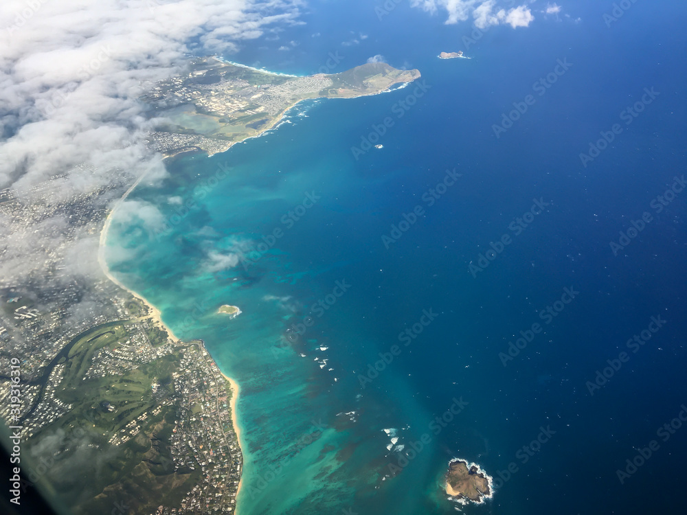 Aerial view of Kailua Beach on Oahu Hawaii
