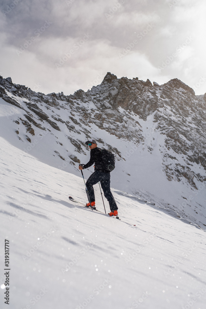 lonely skier, ski-skier - ascent to the summit, off-piste skiing - freeride