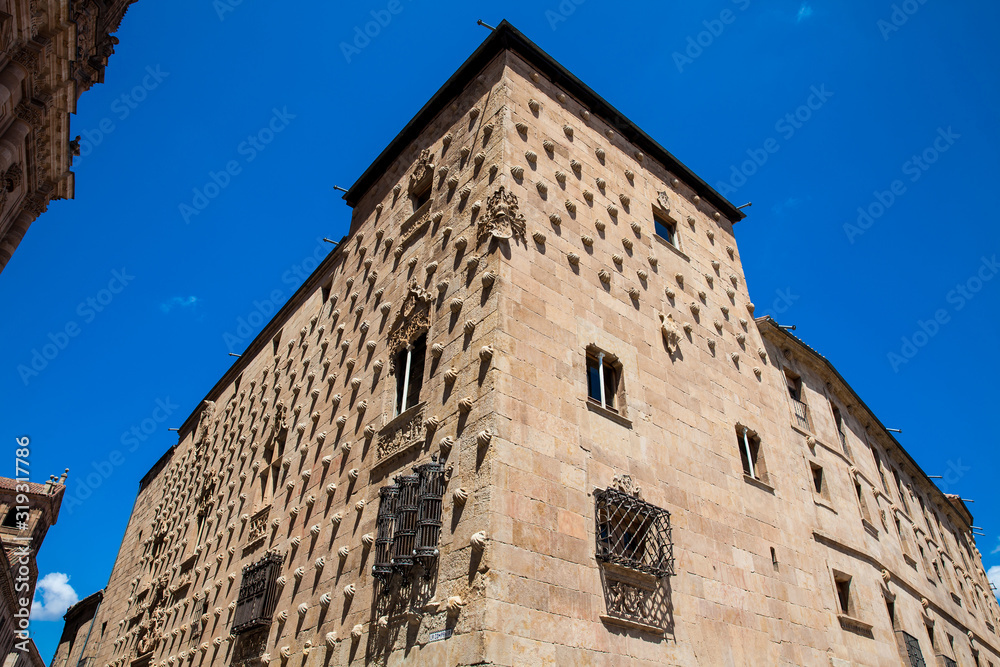The historical Casa de las Conchas built between 1493 to 1517 by Rodrigo Arias de Maldonado knight of the Order of Santiago de Compostela and professor in the University of Salamanca