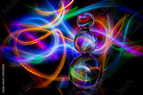 stacked crytal balls with light art photography