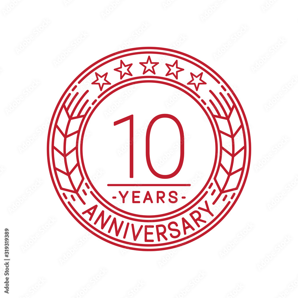 10 years anniversary celebration logo template. Line art vector and illustration. 10 years anniversary celebration logo template. Line art vector and illustration.