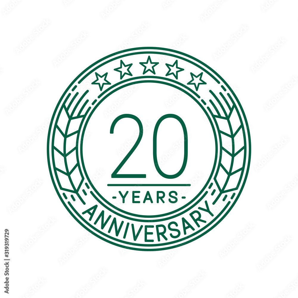 20 years anniversary celebration logo template. Line art vector and illustration.