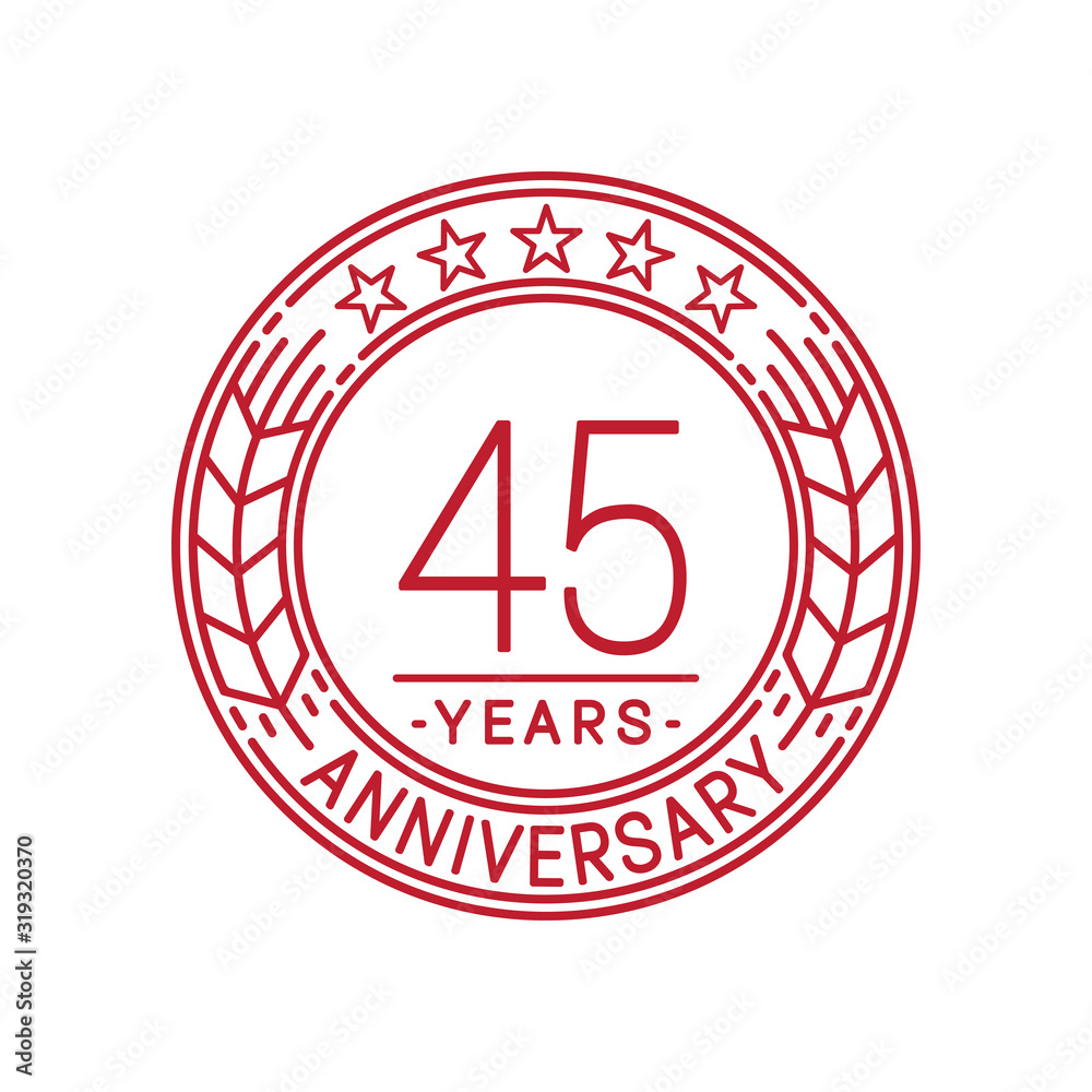 45 years anniversary celebration logo template. Line art vector and illustration. 45 years anniversary celebration logo template. Line art vector and illustration.