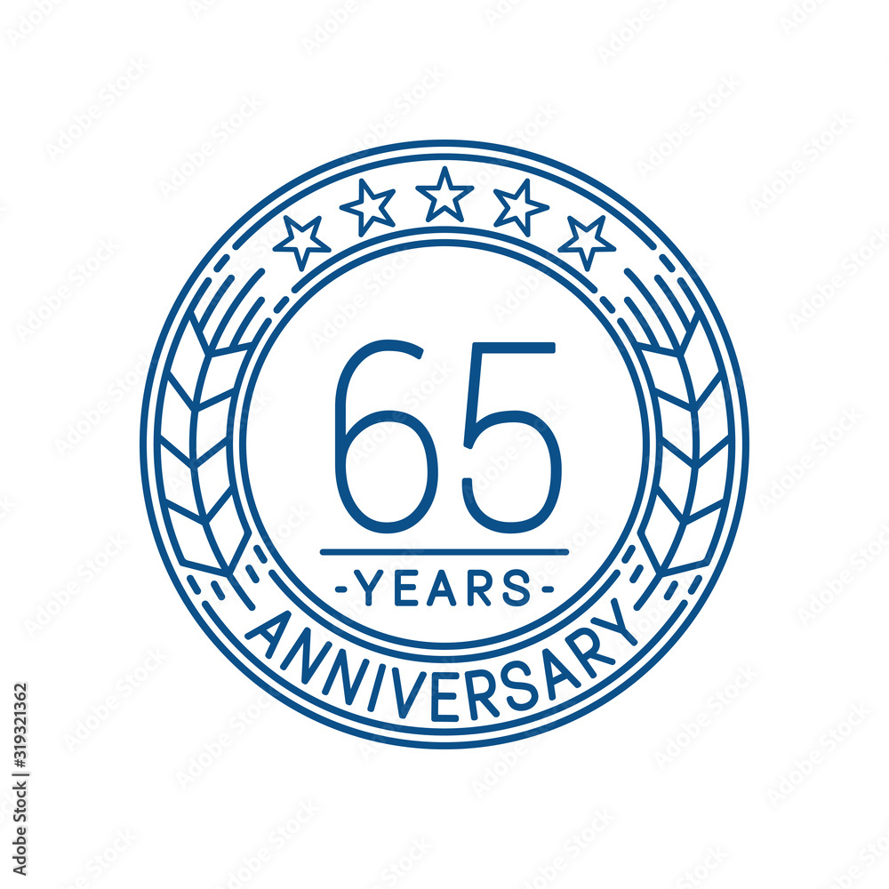 65 years anniversary celebration logo template. Line art vector and illustration.