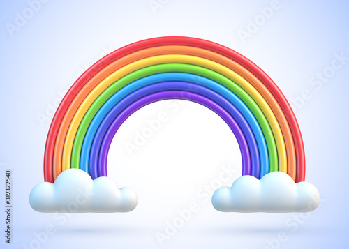 Colorful rainbow with clouds 3d vector illustration
