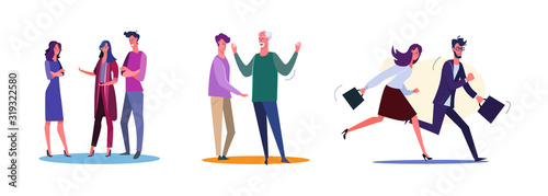 Set of office staff discussing and managing project in rush. Flat vector illustrations of dad and son arguing. Deadline, dispute, communication concept for banner, website design or landing web page