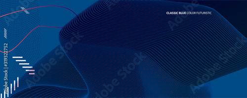 Abstract background on Classic Blue color futuristic elements banner geometric blue gradient