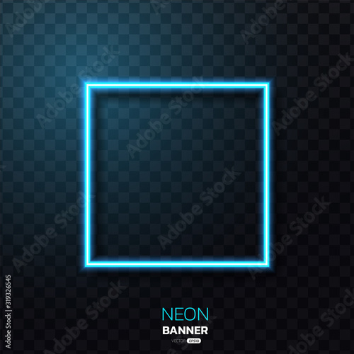 Geometric neon banner. Neon light frame on transparency. vector illustration.