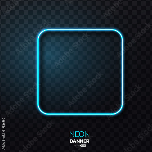 Geometric neon banner. Neon light frame on transparency. vector illustration.