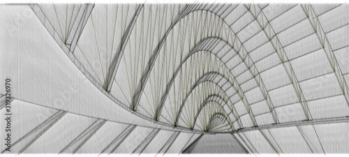 Fototapeta Naklejka Na Ścianę i Meble -  Abstract architecture background arched interior linear drawing 3d illustration