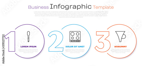 Set line Spoon, Gas stove and Funnel or filter. Business infographic template. Vector