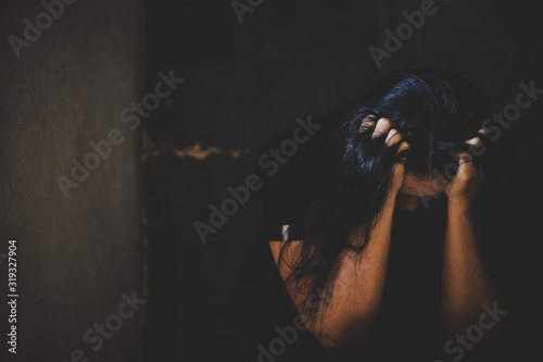 Fototapeta Young depressed woman, domestic and rape violence,beaten