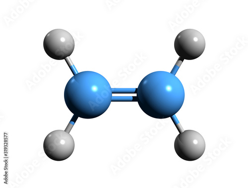 3D image of ethylene skeletal formula - molecular chemical structure of  ethene isolated on white background,