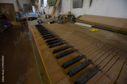 Analog Instrument at an Organ Workshop Wooden Keyboard Bed Workshop