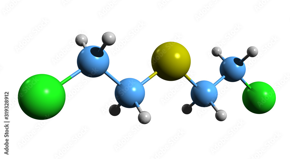 3D image of mustard gas skeletal formula molecular chemical structure